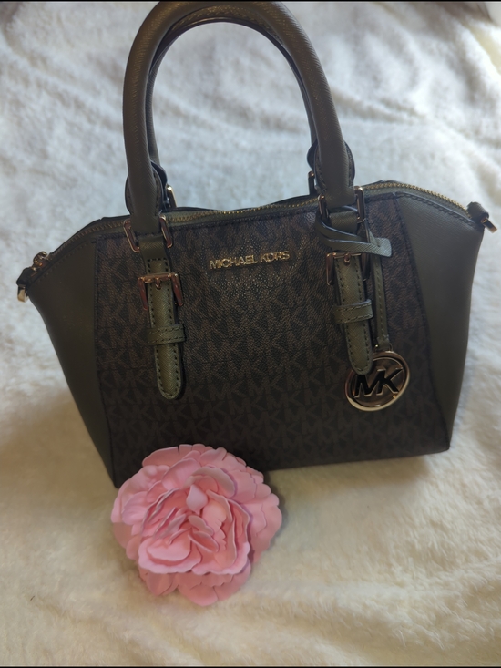 Michael Kors Handbags - MICHAEL KORS Leather Olive MK Signature Dome Satchel MK Hangtag W Strap New